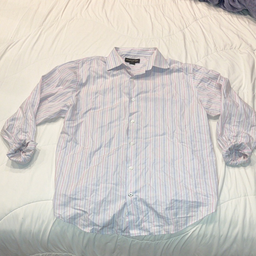 Banana Republic Pink and Blue Striped Casual Shirt